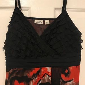 Red and Black Chiffon Ruffled Layered Camisole